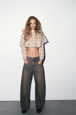 ZARA ТОП-НАКИДКА В КЛЕТКУ, ПЕСОЧНЫЙ/СИНИЙ