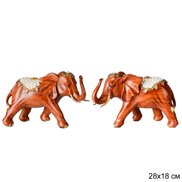 Статуэтка Слон смотрит вправо, попона с цветком и жемчужинами, цвет коричневый полистоун 18 см