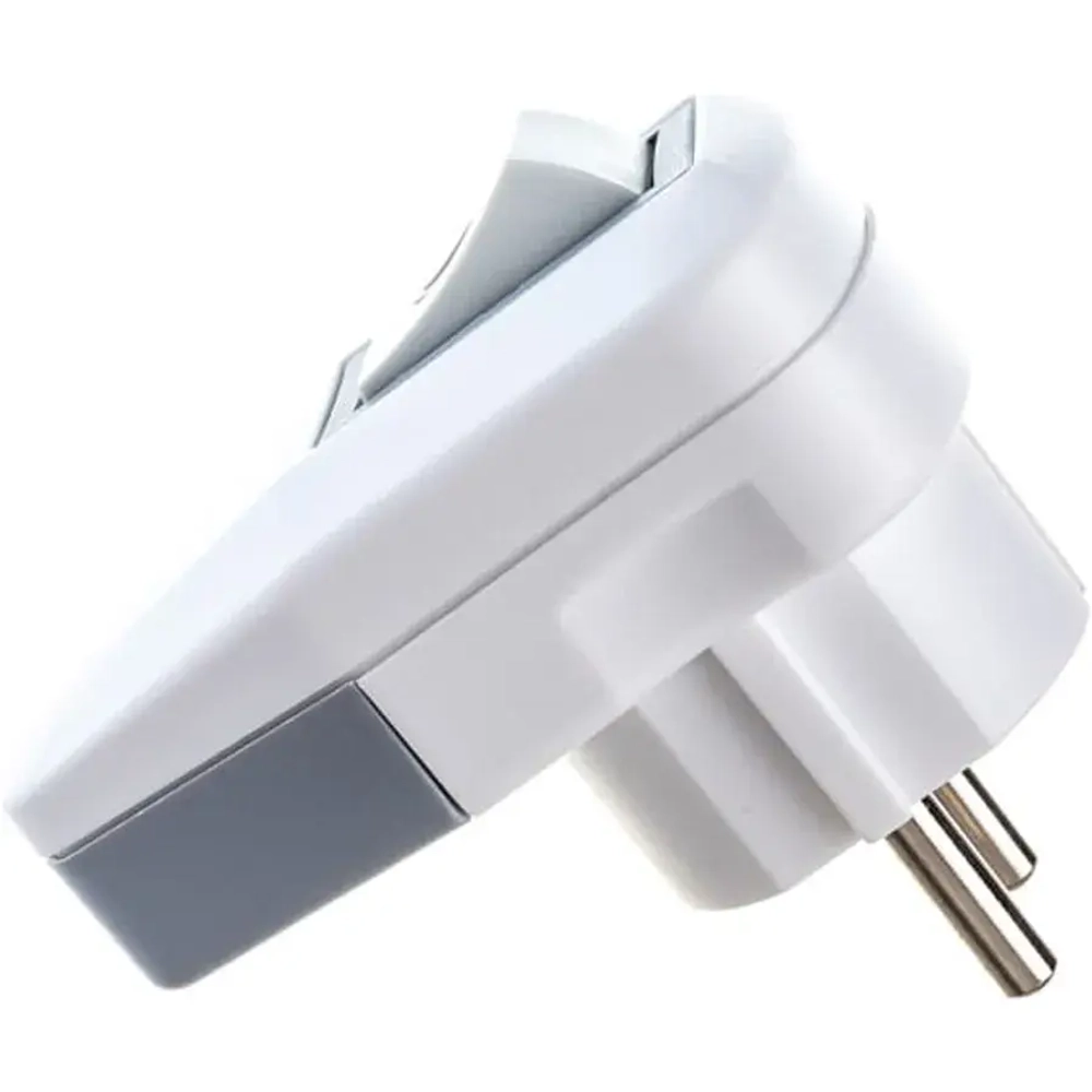 Вилка с заземлением, с выключателем/вилка с кнопкой угловая, белый-серый (16А, 250В)