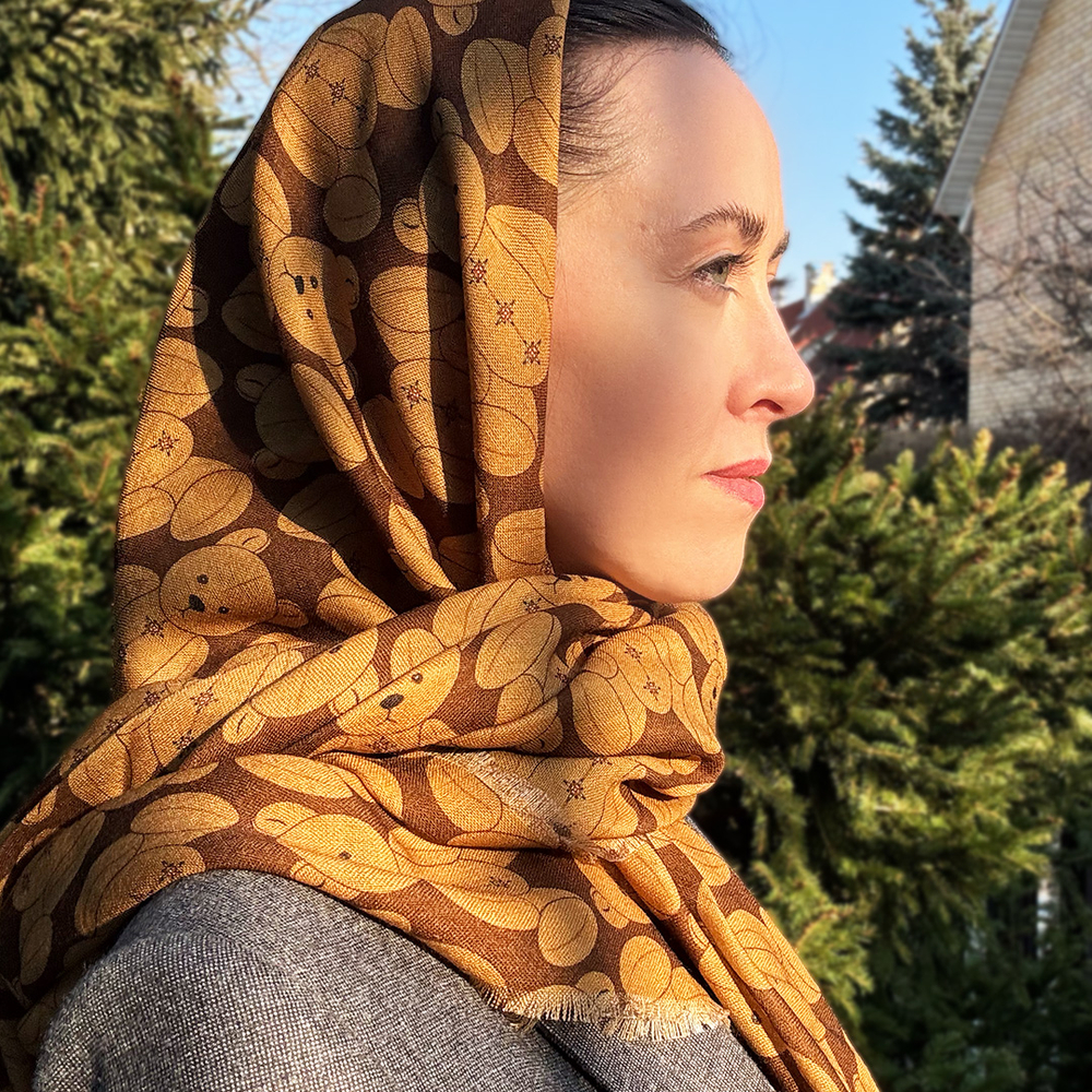 Шаль 120*120см, ТЭДДИ на коричневом