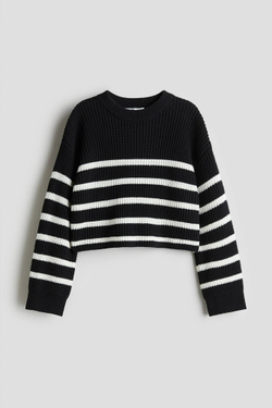H&M Свитер из хлопковой смеси в полоску, черный