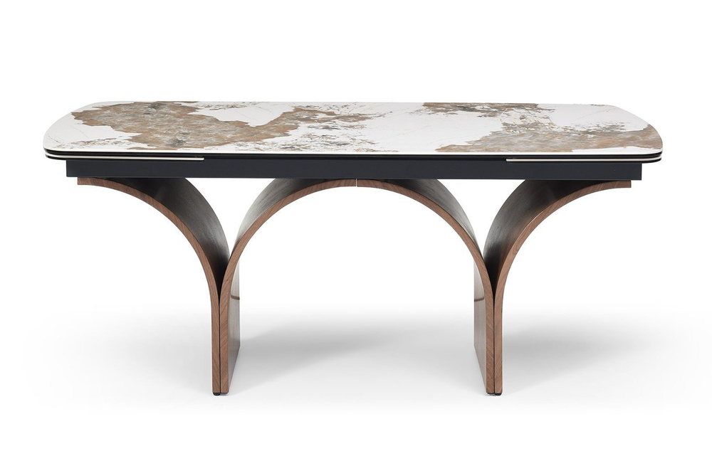 Стол DT2341 (180-260) белая глянцевая керамика/орех