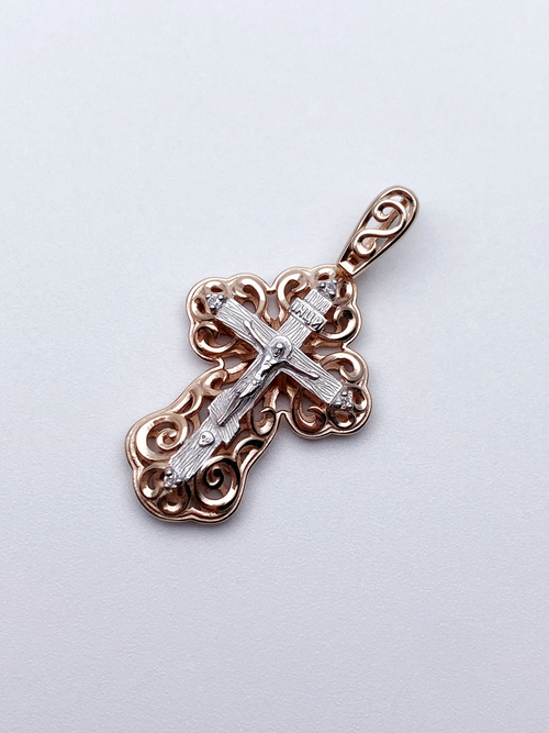 Крест из серебра/Позолота,Родий/С подвижным ухом/Со вставкой из фианитов