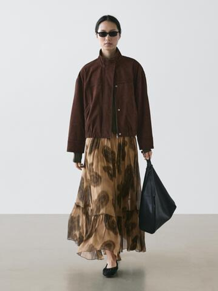 Massimo Dutti Длинная юбка с узором пейсли, пыльно-розовый