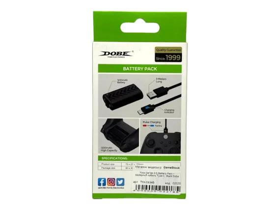 Xbox Series X/S Battery Pack + зарядный кабель Type-C, Black Dobe