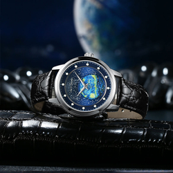 VAN GOGH Van Gogh Collection Starry Night Wrist Watch Quartz Movement Genuine Leather Fabric Strap Blue Dial