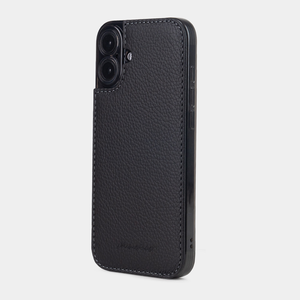 Чехол для iPhone 16 Plus из кожи теленка, черного цвета