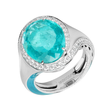 Кольцо с Турмалином Параиба и Бриллиантами, Эмаль, R0143-09/3