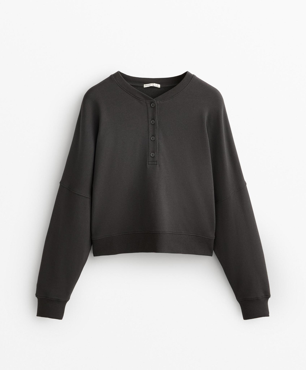 Oysho Толстовка на пуговицах с хлопком и модалом, темно-серый