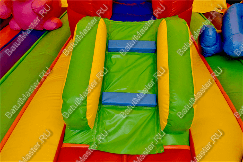 Надувной батут "Зверята с крышей 3" со скалодромом, 14*8*6 м