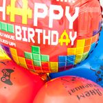 Шар (18"/46 см) Круг, С Днем Рождения (пиксели), Красный