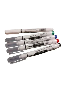 Набор тонких строительных маркеров с удлиненным наконечником (5 цветов: черный, красный, зеленый, синий, белый) для точной разметки по металлу, дереву, стеклу и ткани