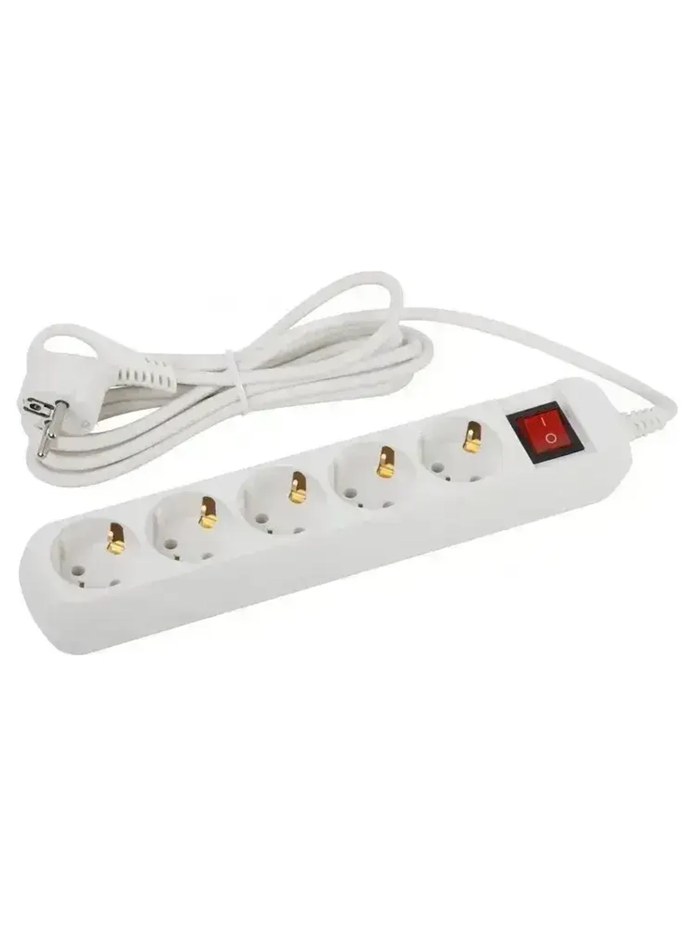 Удлинитель Intro UES530-W сетевой электрический бытовой с заземлением с выключателем 5 розеток, 3 м, ПВС 3х0,75 мм2, 10А, белый