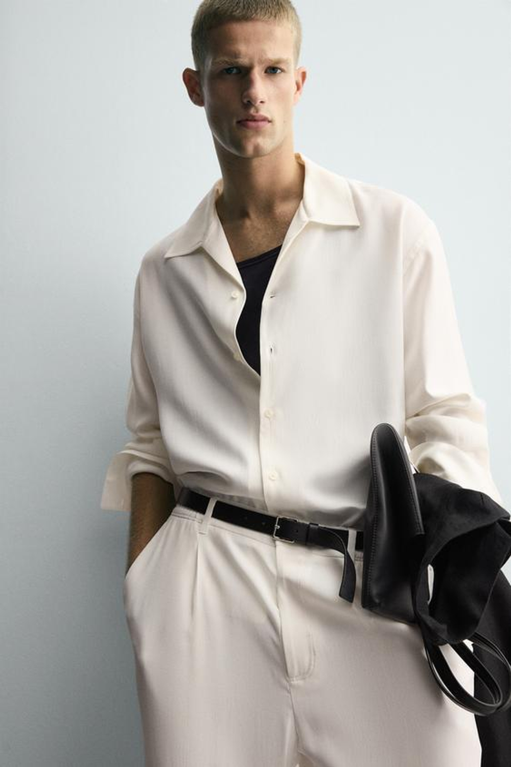 ZARA БРЮКИ RELAXED FIT СО СКЛАДКАМИ, БЕЛЫЙ