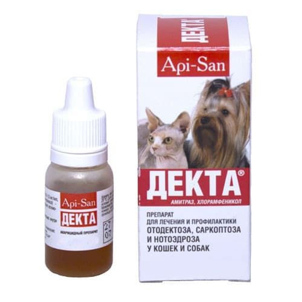 Декта ушные капли для собак и котов 10 мл. Api-San