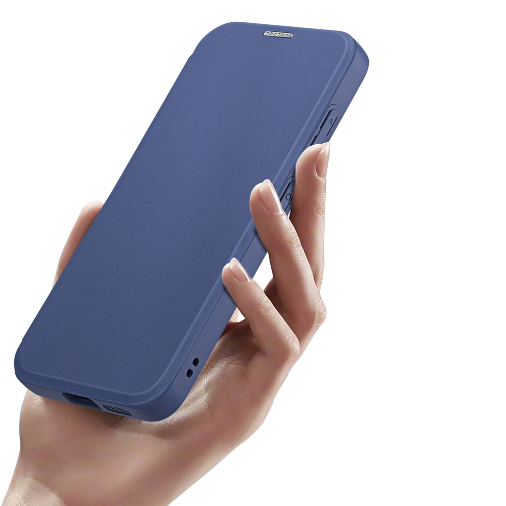 Прозрачный чехол книжка синего цвета с поддержкой MagSafe от Dux Ducis для Samsung Galaxy S24+, серия Skin X Pro Series Case