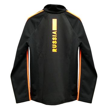 Разминочный костюм Adidas черный с оранжевыми полосками