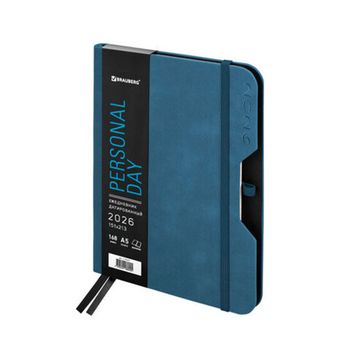 Ежедневник датированный 2026 А5 151х213 мм BRAUBERG "Note" под кожу с держателем для ручки синий (117517)