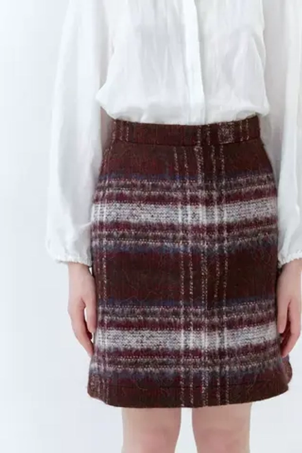 Мини-юбка из бордовой шерсти в клетку