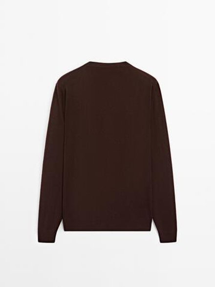 Massimo Dutti Свитер из смесовой шерсти с круглым вырезом, бордо