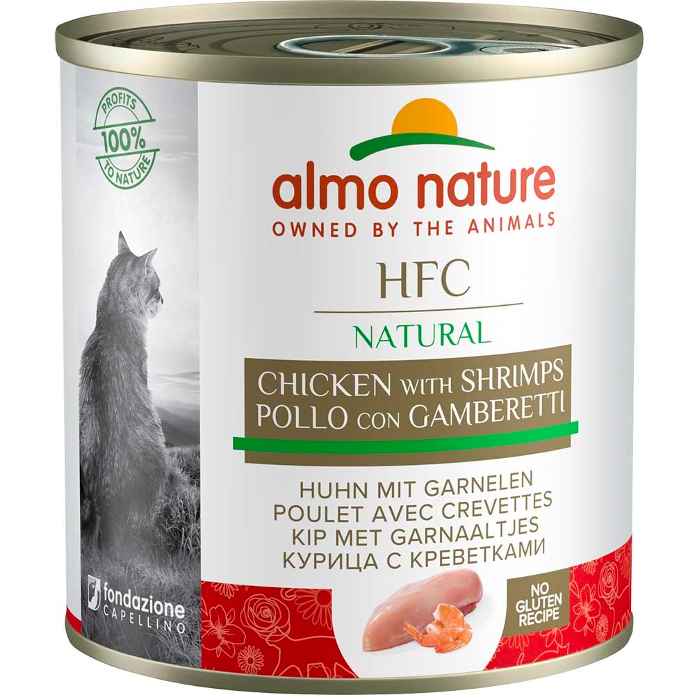 Almo Nature консервы для кошек "HFC Natural" с курицей и креветками (50 % мяса) банка