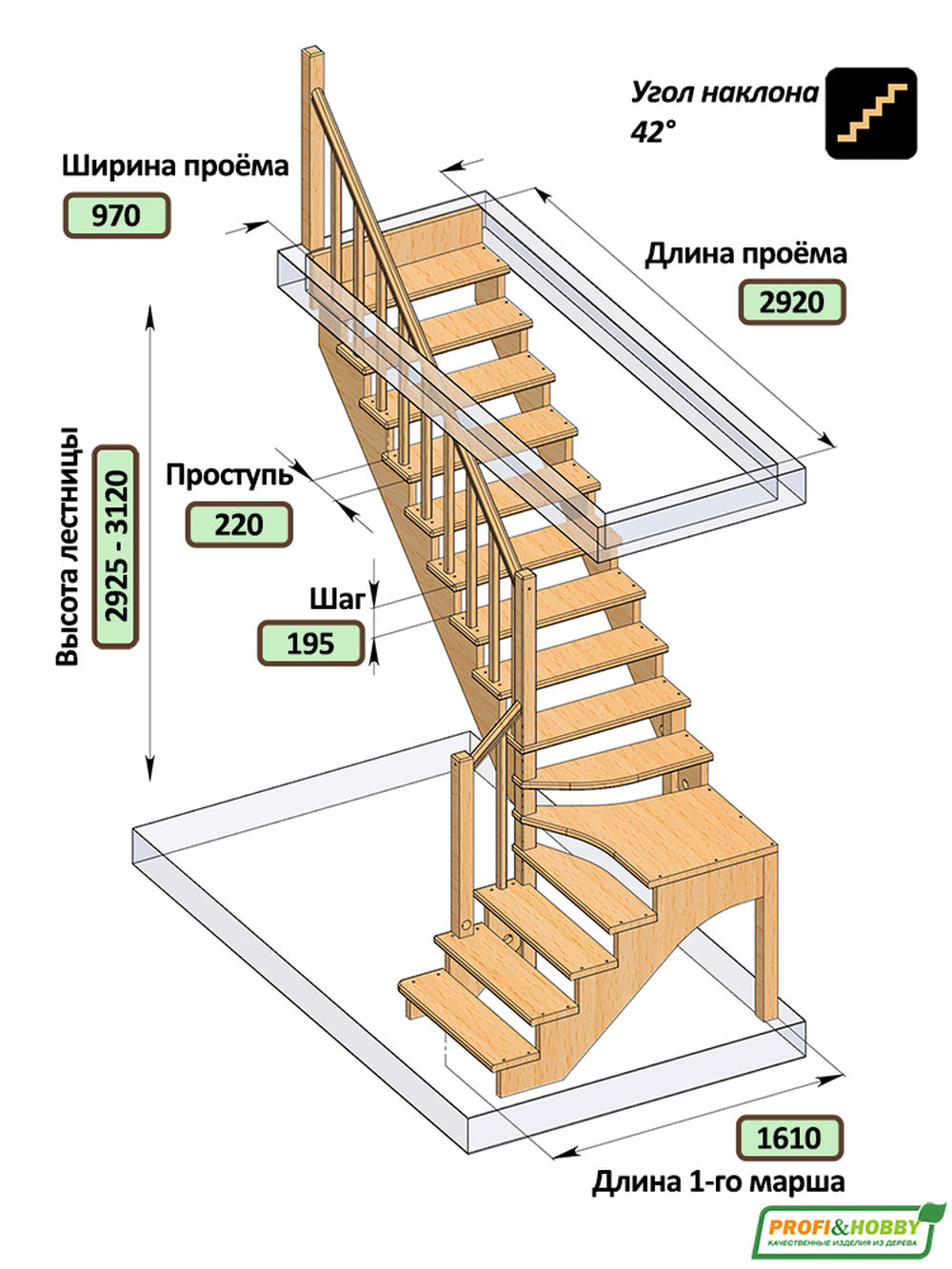 Лестница на второй этаж К-031м/4 Левая