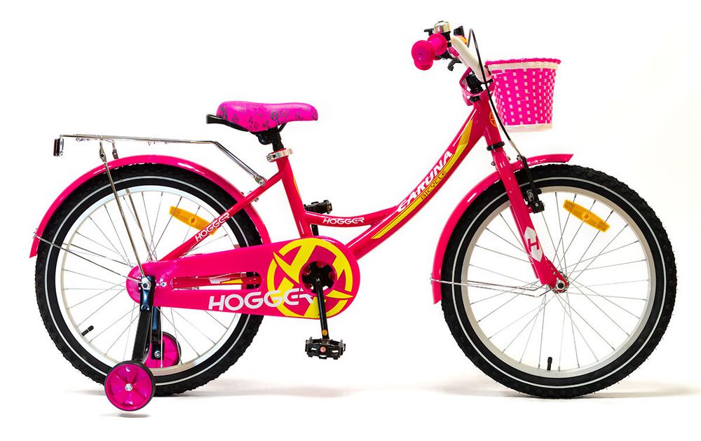 Велосипед 20&quot; HOGGER &quot;CARUNA&quot;, рама сталь, ручной и ножной тормоз, доп.колеса, перед. корзина, багажник, розовый