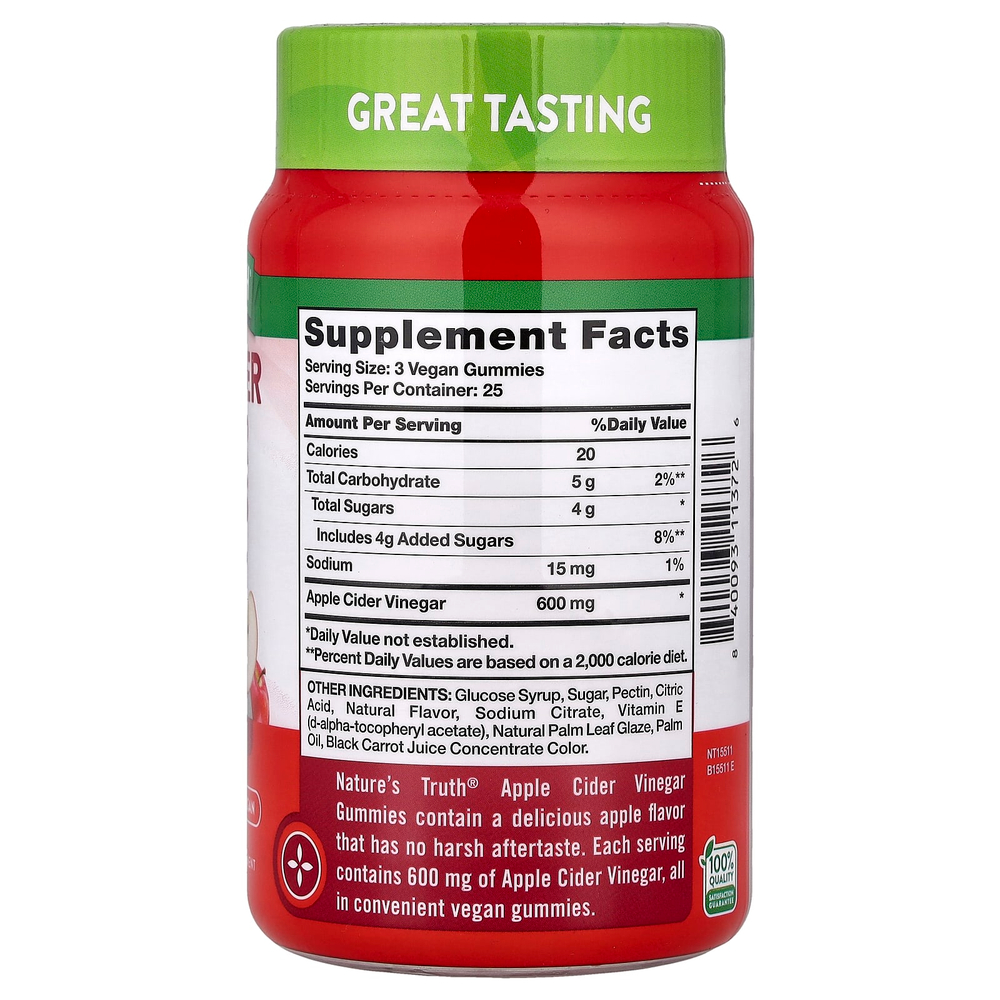 Nature's Truth, яблочный уксус в жевательных таблетках, со вкусом яблока, 75 жевательных таблеток