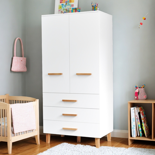 Шкаф распашной Чек двухдверный 3 ящика ЛДСП, дуб цвет белый