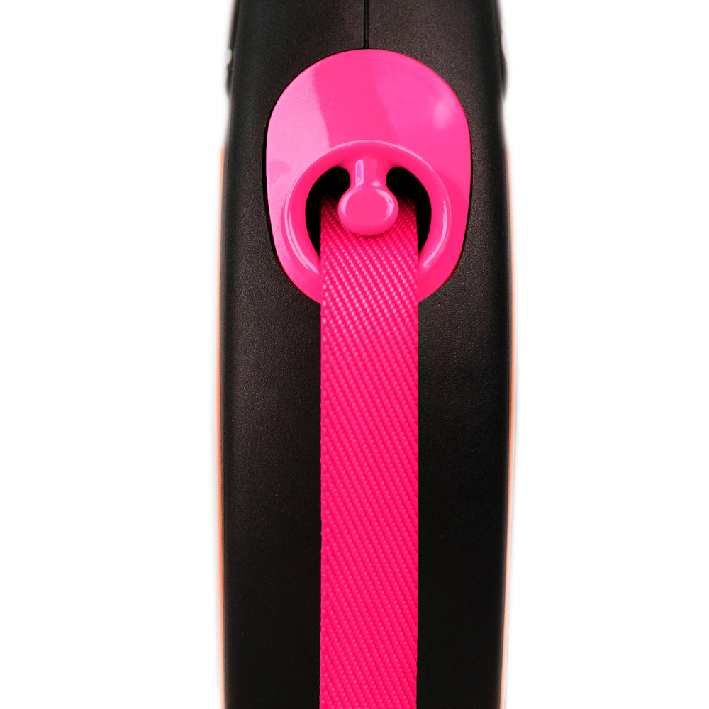 Рулетка для собак Flexi Neon New S лента 5м до 15кг светоотражающая Розовая