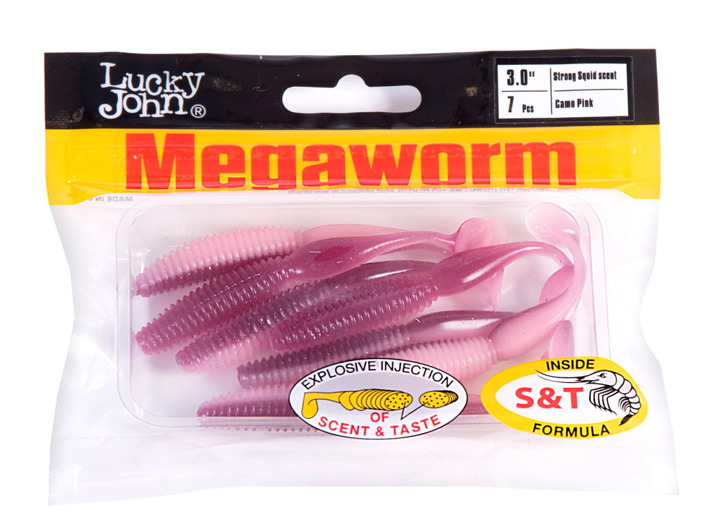 Мягкая съедобная приманка Lucky John MegaWorm 3in (76 мм ), цвет T61, 7шт.