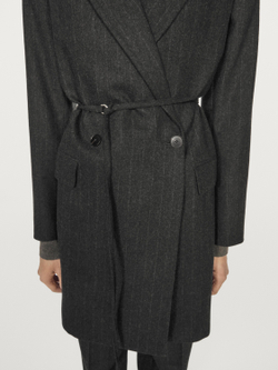 Massimo Dutti Длинный полосатый блейзер из шерстяной смеси, серый