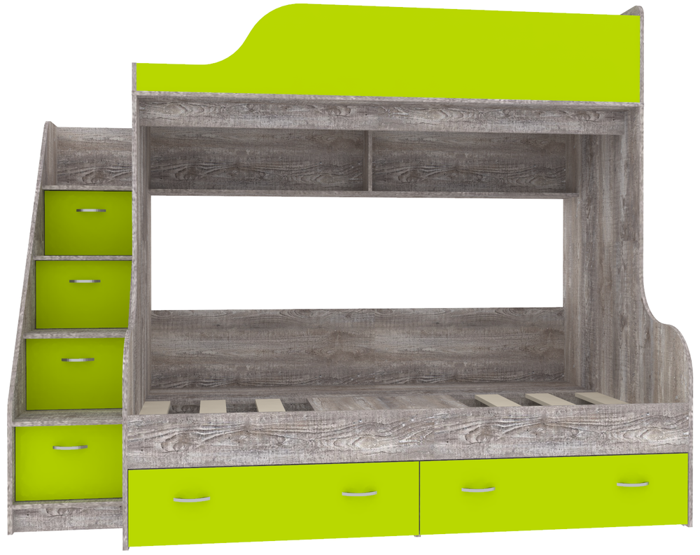 Двухъярусная кровать КарИВи Дуэт-15 с лестницей Комод КарИВиом Бетон Лайм