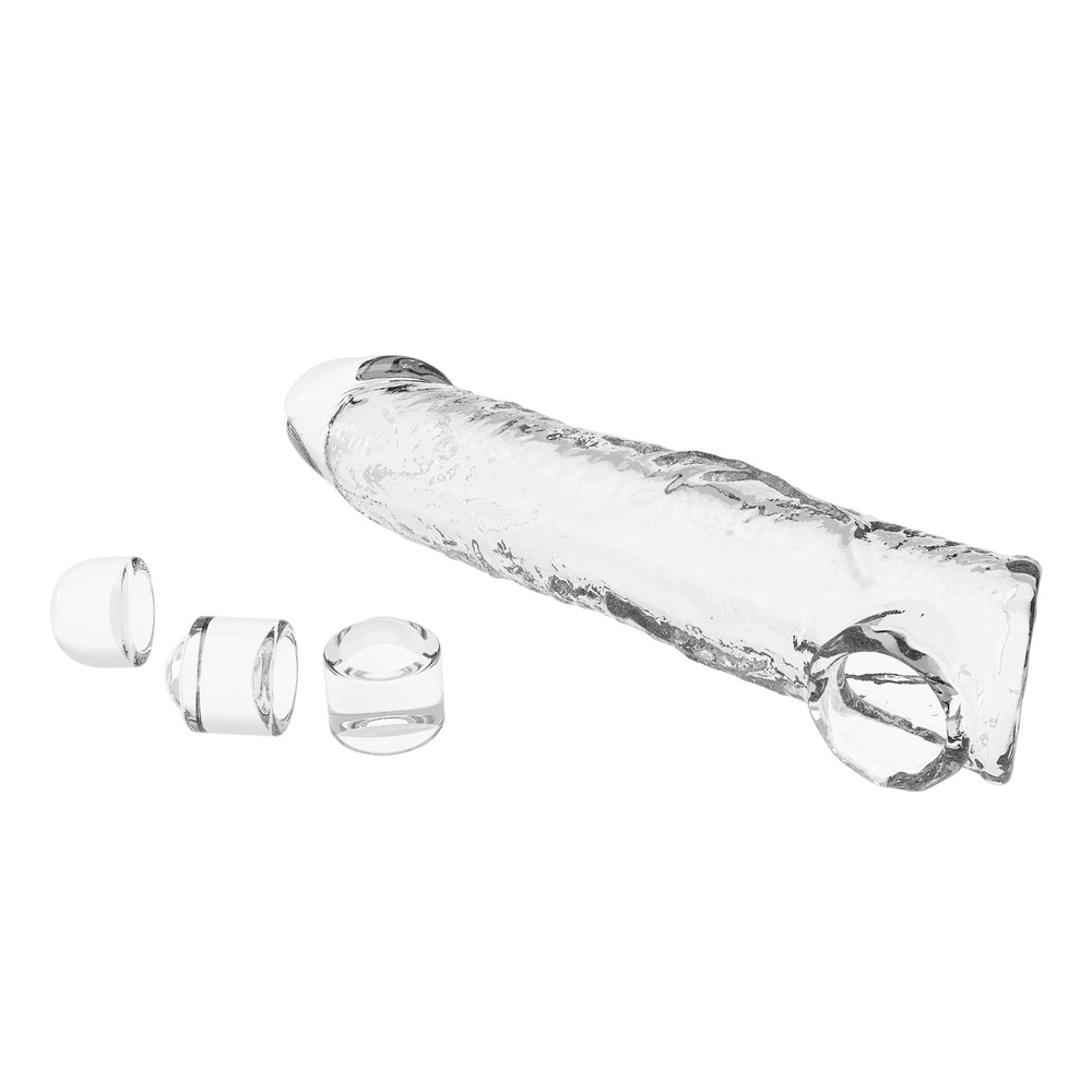 Прозрачный фаллоудлинитель с подхватом мошонки Silas - 26 см. (Цвет: прозрачный)