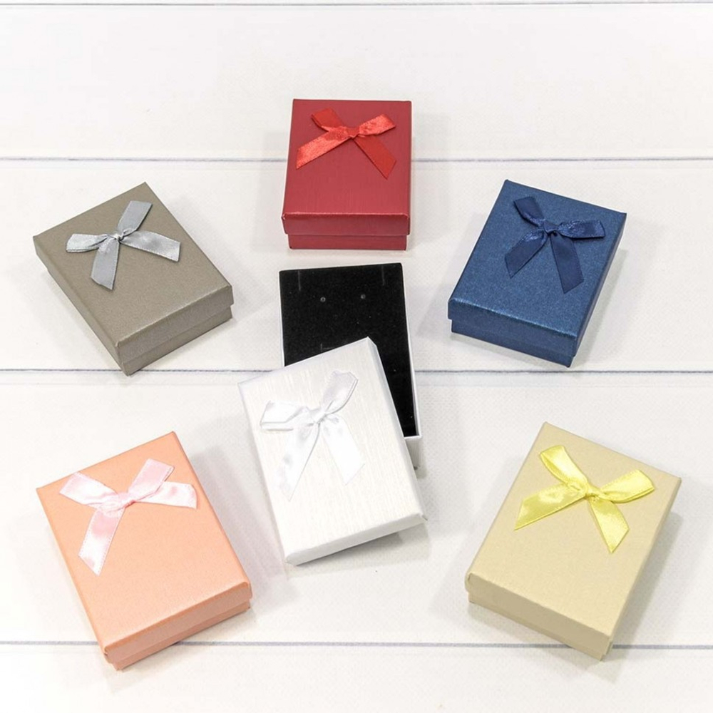 Коробка Ювелирная 9х7х2.8 см Набор 6 шт с бантом (Микс)