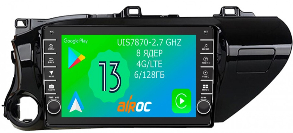 Магнитола для Toyota Hilux 8 2015-2023+ - Airoc AB-1119 (кнопки и крутилки), Android 13, TS20, 6/128Гб, SIM-слот, CarPlay