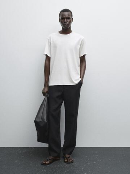 Massimo Dutti Легкая футболка из 100% хлопка, кремовый
