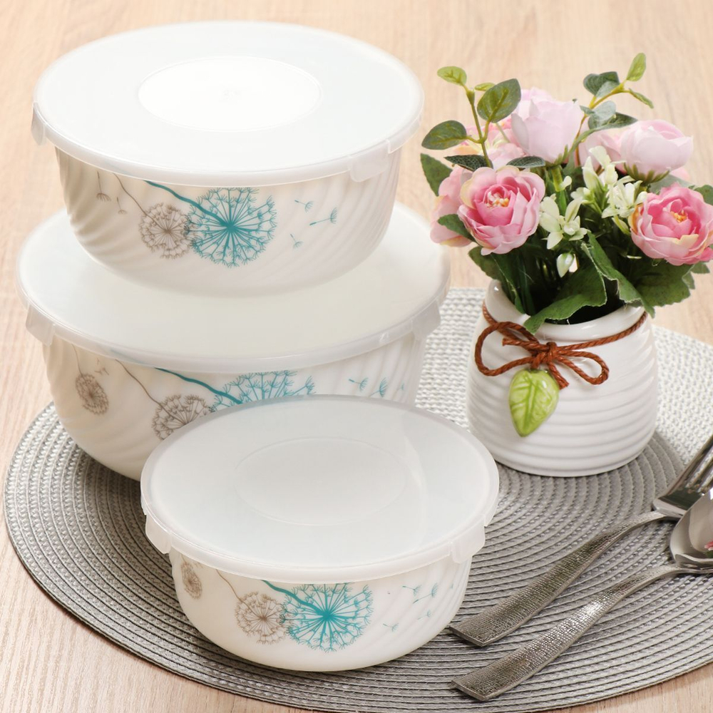 Салатник стеклокерам, кругл, 3 шт, 19, 16, 14 см, с крыш, подар уп, Одуванчик, Daniks, K2124