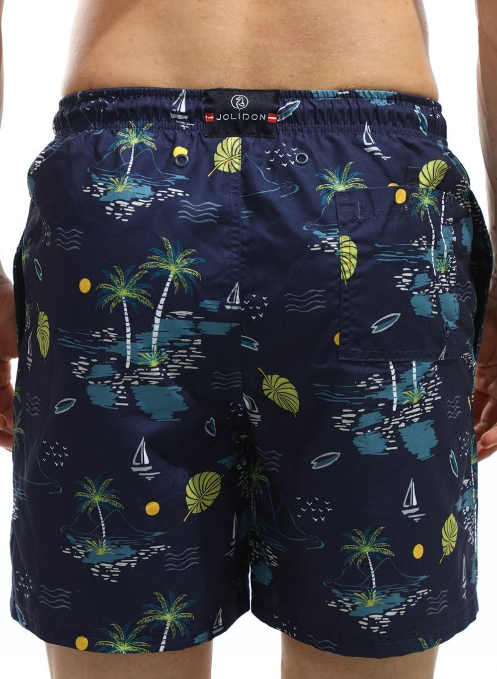 Темно-синие пляжные шорты с принтом в виде пальм (Размер: XXL) (Цвет: темно-синий)