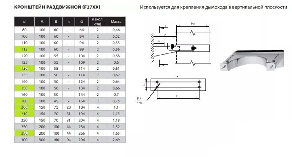 Кронштейн раздвижной № 1 (430/1,0 мм) Ф210 нерж (Коракс)
