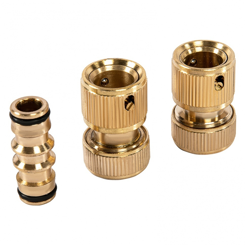 Набор для подключения шланга 1/2, переходник, 2 соединителя, аквастоп, латунный Palisad