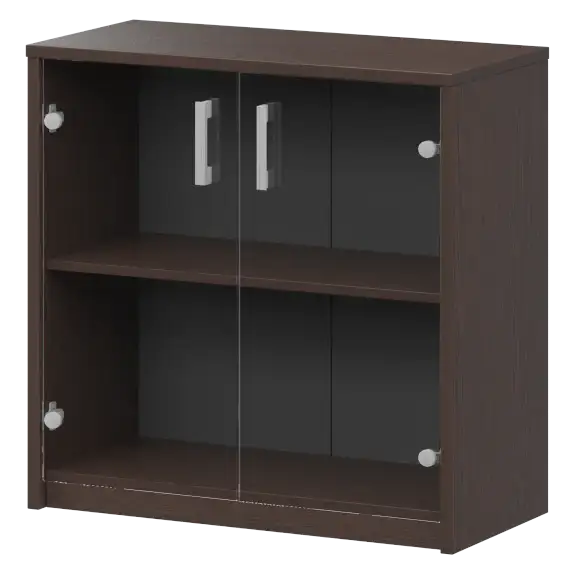 Стеллаж низкий с прозрачным стеклом А-302/А-стл302пр Дуб венге 770x365x850 Арго