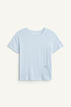 ZARA ФУТБОЛКА ИЗ СМЕСИ ХЛОПКА И ЛЬНА, ПАСТЕЛЬНО-ГОЛУБОЙ