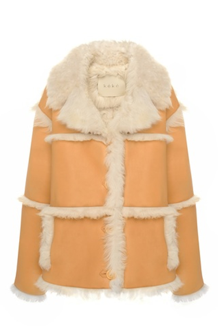 Двусторонняя бежевая шуба-дублёнка