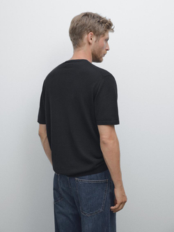 Massimo Dutti Хлопковая футболка с коротким рукавом, темно-синий