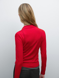 Massimo Dutti Свитер из 100% шерсти с воротником поло и пуговицами, красный