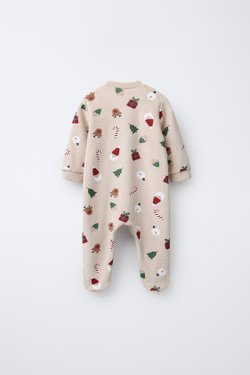 ZARA ВЕЛЮРОВЫЙ КОМБИНЕЗОН С ПРИНТОМ «ДЕД МОРОЗ», РЫЖЕВАТО-КОРИЧНЕВЫЙ