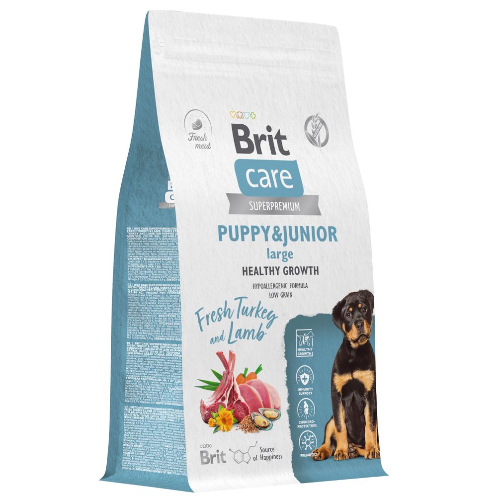 Сухой Корм Brit Care Dog Puppy&amp;Junior L Healthy Growth для щенков и молодых собак крупных пород с индейкой и ягненком 12 кг