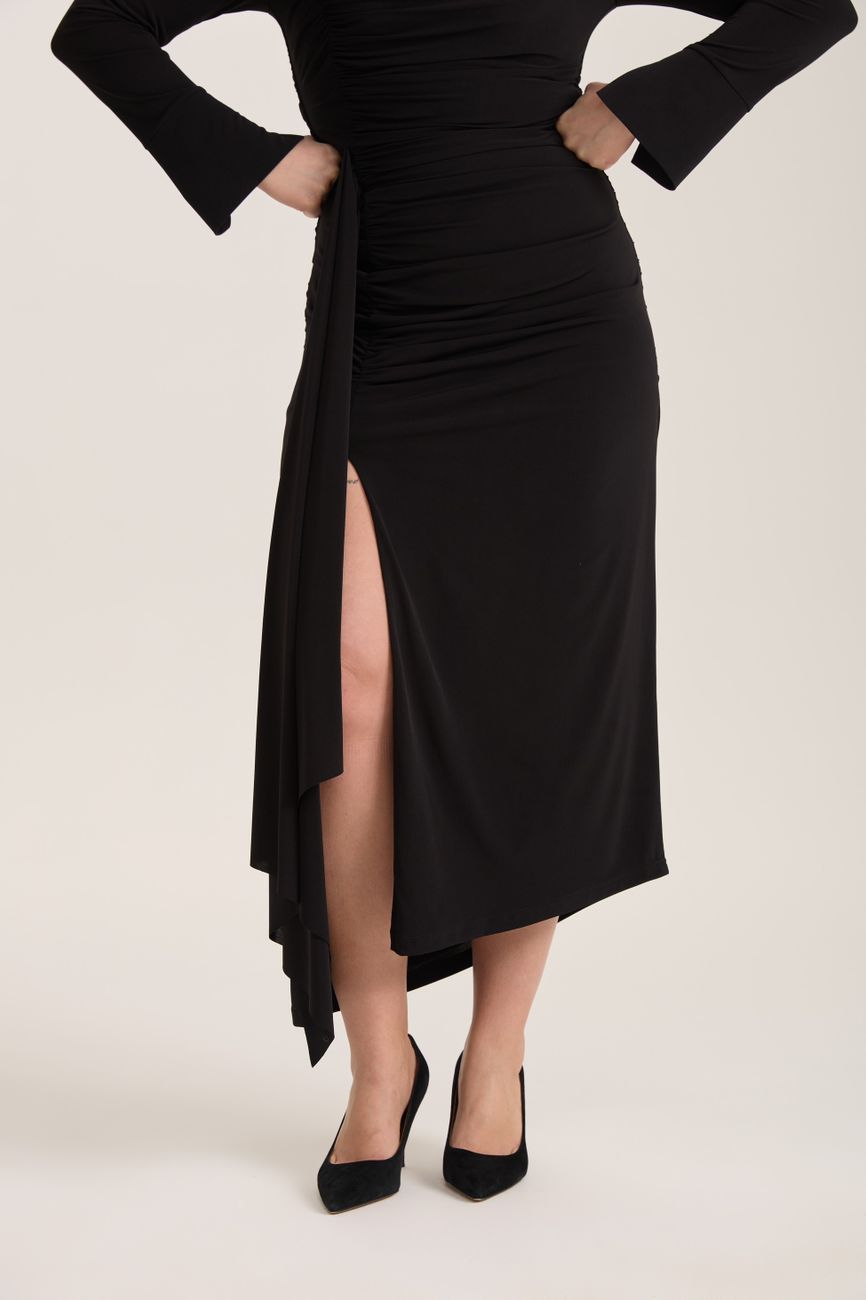 Платье трикотажное с драпировками, черный