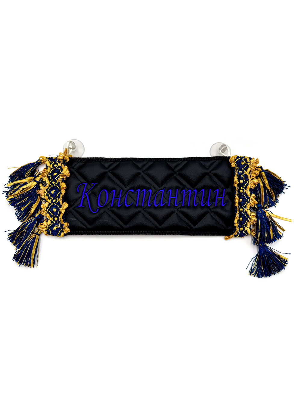 Карман Константин (черный с синей вышивкой, экокожа)